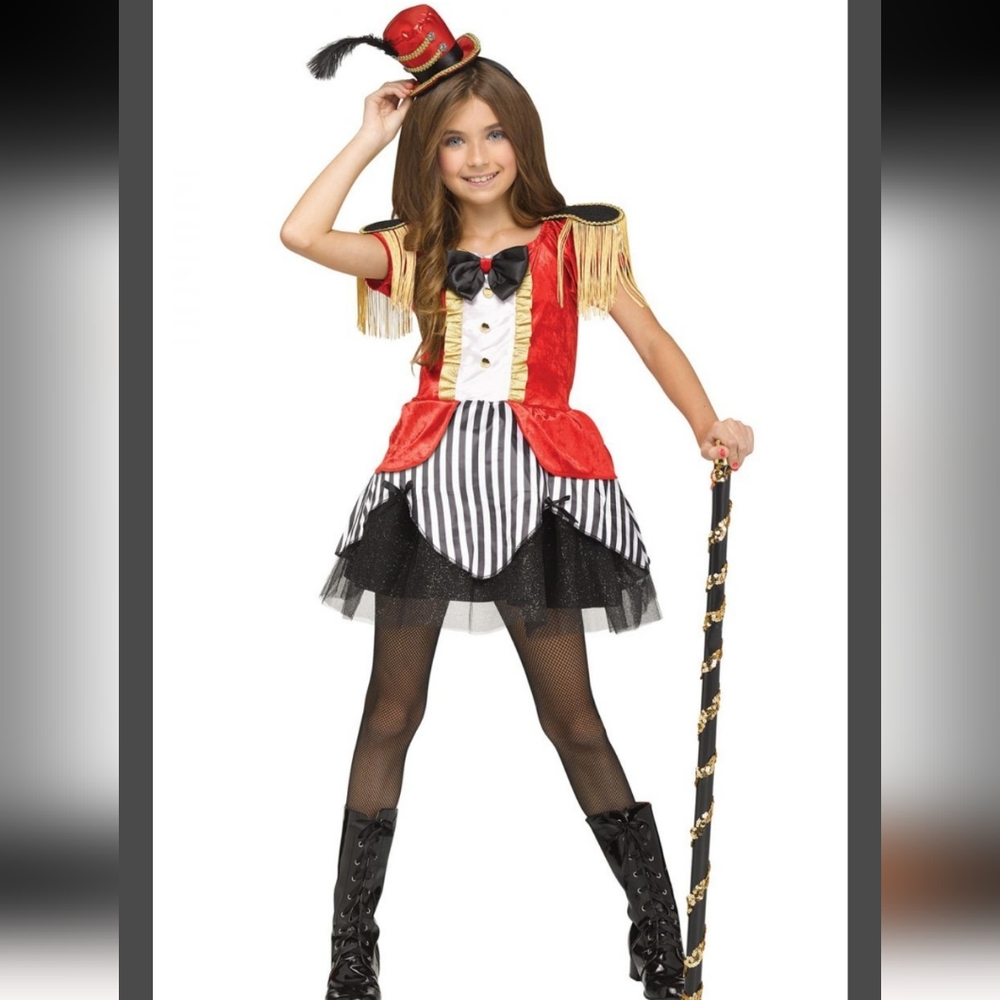 Girls Red Ringmaster Costume with Striped Skirt